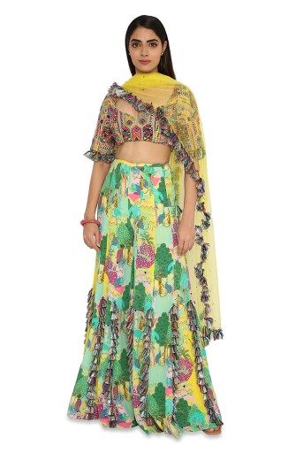 PS-CS0015  Adana Yellow Colour Georgette Embroidered Choli With Yellow Colour Sharara And Yellow Mukaish Organza Dupatta