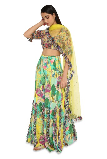PS-CS0015  Adana Yellow Colour Georgette Embroidered Choli With Yellow Colour Sharara And Yellow Mukaish Organza Dupatta