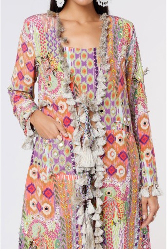 PS-JK0044-E  African Print Crepe Embroidered Jacket With Bustier And Jogger Pant