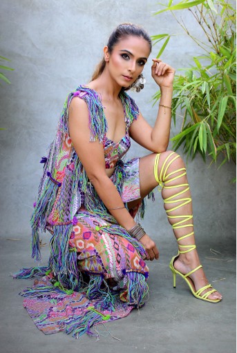 PS-JK0051  African print georgette embroidered jacket with crepe bustier and short pants.