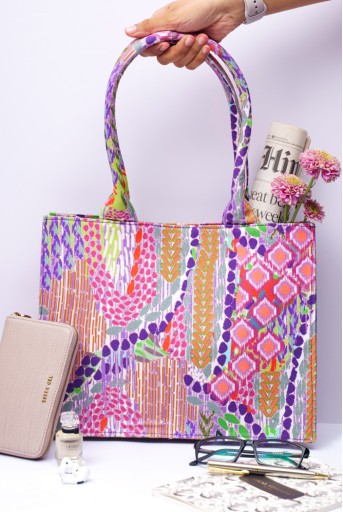 PS-BG0115  African Print Multi Colour Canvas Small Tote Bag