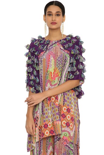 PS-KP0138  Afrin African Print Crepe Kaftan With Scallop Tasselled Shoulder And Palazzo Pants