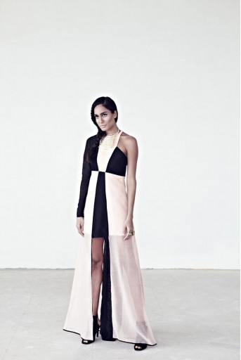 PS-FW193 Afsan Black and Blush Silkmul Gown