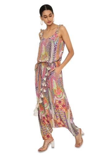 PS-JS0009  Aima African Print Embroidered Crepe Jumpsuit