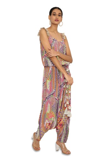 PS-JS0009  Aima African Print Embroidered Crepe Jumpsuit
