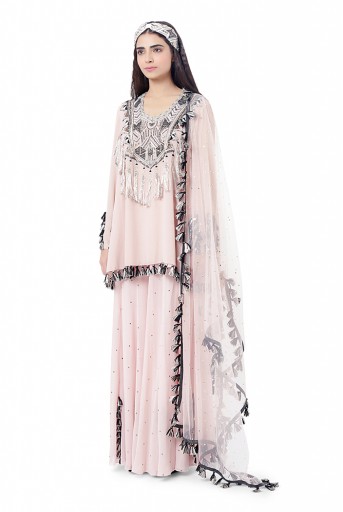 PS-FW745  Aizza Rose Pink Colour Georgette Embroidered Kurta with Mukaish Georgette Sharara and Dot Mukaish Dupatta