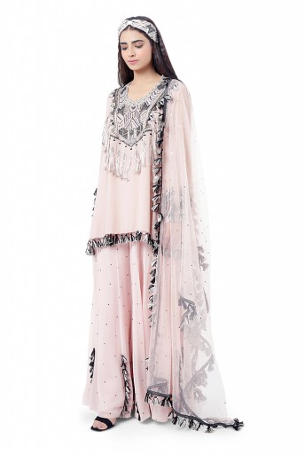 PS-FW745  Aizza Rose Pink Colour Georgette Embroidered Kurta with Mukaish Georgette Sharara and Dot Mukaish Dupatta