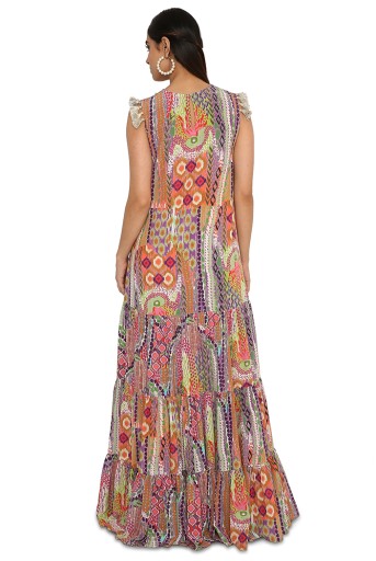 PS-DR0023  Alyan African Print Embroidered Crepe Dress