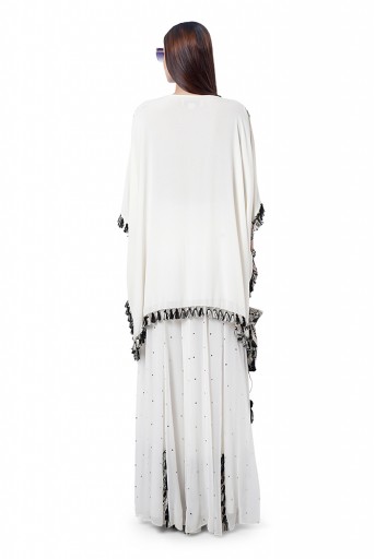PS-FW747  Amaya Chalk White Colour Georgette Embroidered Short Kaftan with Sharara