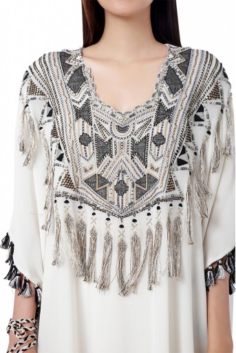 PS-FW747  Amaya Chalk White Colour Georgette Embroidered Short Kaftan with Sharara