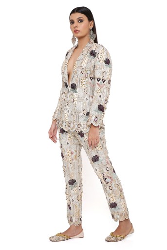 PS-JK0059  Anaka Off White Georgette Embroidered Blazer And Pant