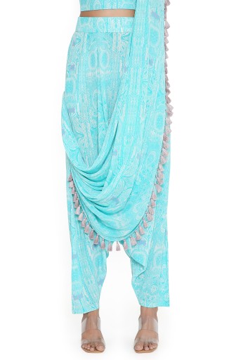 PS-ST1188-LLL  Aqua Ps Print Crepe Top And  Lowcrotch Pant With Attached Drape Pant