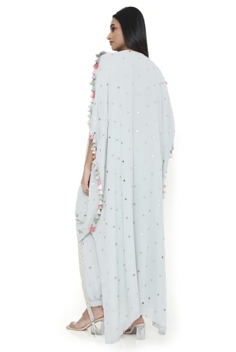 PS-KP0322-B  Aria Sea Foam Embroidered High Low Kaftan With Jogger Pant