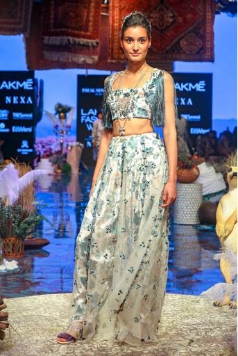 PS-FW630 Ayat White Printed Velvet Back Tie-up Choli and Salwar with attached Organza Skirt