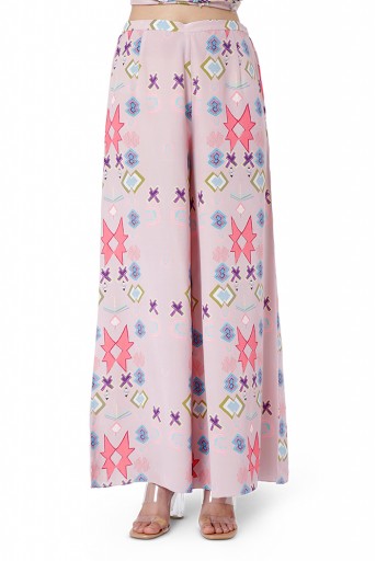 PS-FW782  Basri Pink Colour Printed Crepe Embroidered Short Kaftan with Palazzo