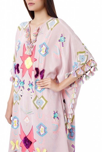 PS-FW782  Basri Pink Colour Printed Crepe Embroidered Short Kaftan with Palazzo