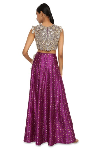 PS-CS0018  Belle Purple Colour Georgette Embroidered Choli With Purple Bandhani Skirt And Onion Pink Colour Bandhani Low Crotch Pants