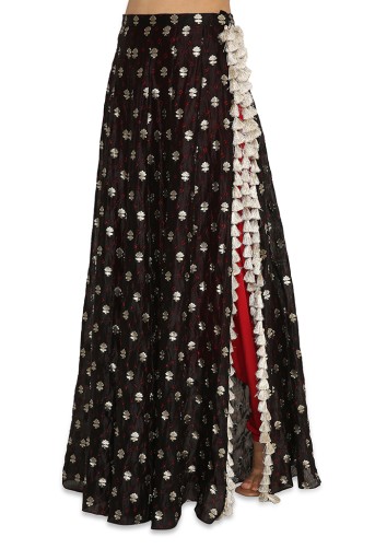 PS-CS0016  Bianca Black Colour Embroidered Choli With Black Bandhani Skirt And Maroon Colour Low Crotch Pants