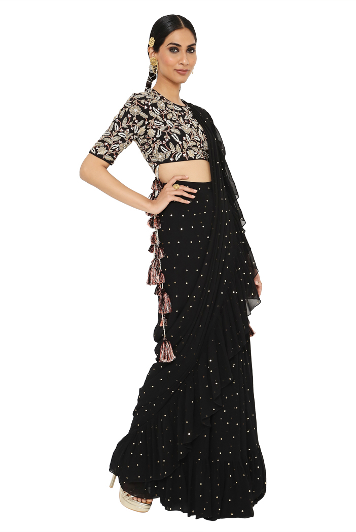 Designer Black Color Georgette Lehenga Saree With Sequence Blouse & Waist  Belt, Wedding/partywear Wear Bollywood Style Stitched Lehengasaree - Etsy