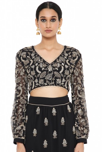 PS-CS0006 Anika Black Colour Embroidered Choli With Layered Sharara