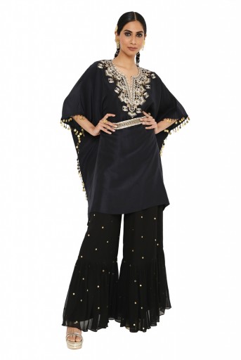 PS-KP0075-B Juri Black Colour Embroidered Kaftan With Sharara And Embroidered Belt
