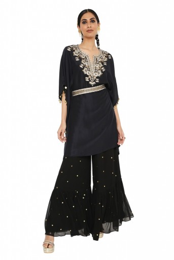 PS-KP0075-B Juri Black Colour Embroidered Kaftan With Sharara And Embroidered Belt