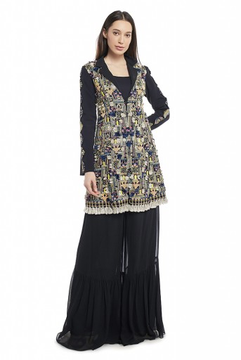PS-FW656-B  Black Colour Georgette Jacket with Frill Palazzo