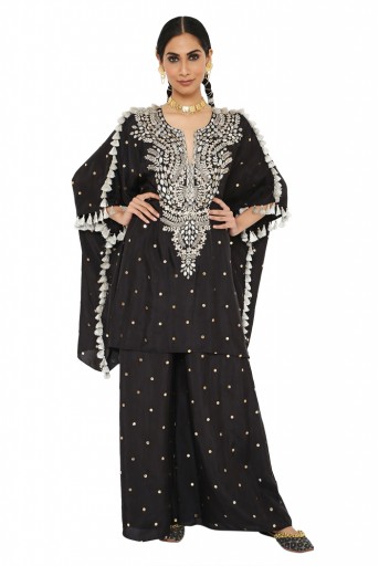 PS-KP0093 Aarasi Black Colour Mukaish Silk Kaftan With Palazzo