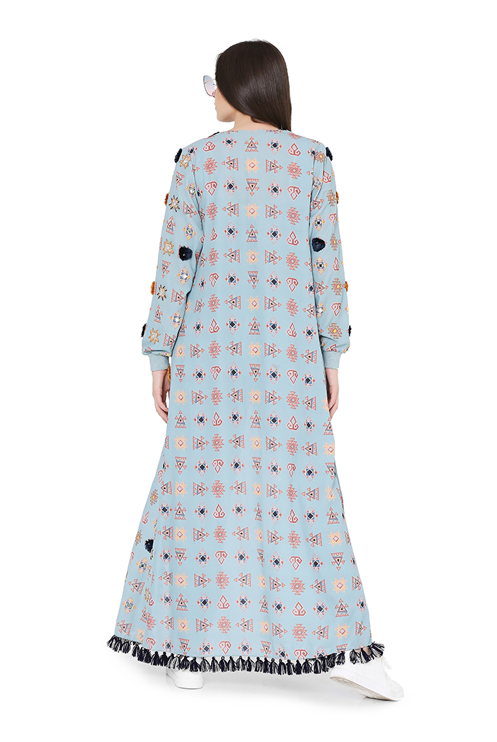 Blue Colour Printed Art Georgette Duster Jacket with Art Crepe Bustier and  Jogger Pant