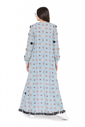 PS-FW794  Blue Colour Printed Art Georgette Duster Jacket with Art Crepe Bustier and Jogger Pant