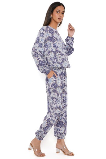 PS-PT0081-5 Blue Floral Print Rayon Top And Jogger Pants