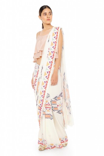 PS-ST1207-EE  Blush Colour Crepe Two Layer Top with Cream Printed Georgette Saree