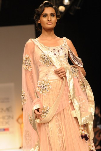 PS-FW122 Blush Net Lehenga with Embroidered Bodysuit and Dupatta