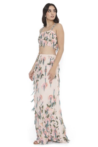 PS-CS0118-B  Blush Pink Embroidred Choli With Slit Skirt