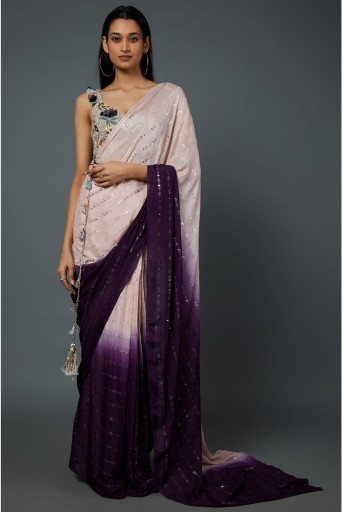 PS-SR0032-C Blush Pink Georgette Embroidered Choli With Blush Pink And Purple Shaded Sequins  Georgette Pre-stiched Saree