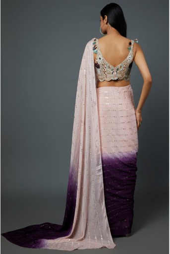 PS-SR0032-C Blush Pink Georgette Embroidered Choli With Blush Pink And Purple Shaded Sequins  Georgette Pre-stiched Saree