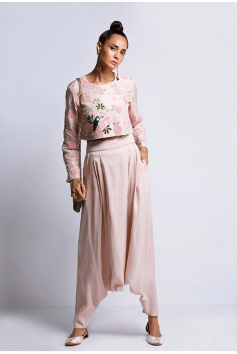 PS-ST0909A Blush Silk Crop Top and Low Crotch  Pants