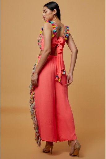 PS-TL0018-A  Coral Embroidered Choli With Cropped Culotte Pant