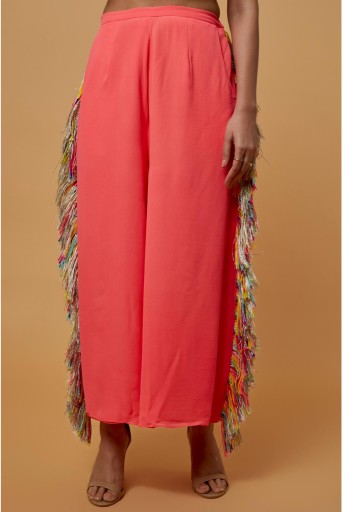 PS-TL0018-A  Coral Embroidered Choli With Cropped Culotte Pant
