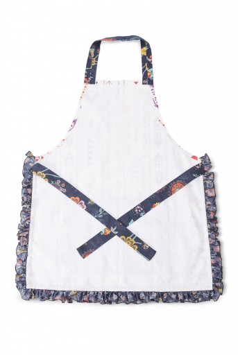PS-AP0003  Cream and Navy Colour Printed Canvas Apron with Pouch