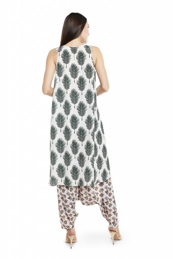 PS-FW420-MMM  Cream Colour Printed Art Crepe Kurta with Low Crotch Pant