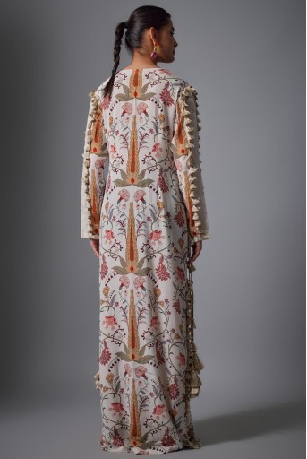 PS-KF0138  Cream Ochre Forest Whisper Print Embroidered Yoke Beyza Kaftan.