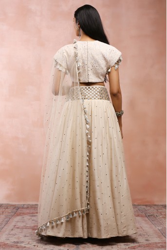 PS-LH0149  Cream Top With Embroidered Belt Lehenga And Dupatta