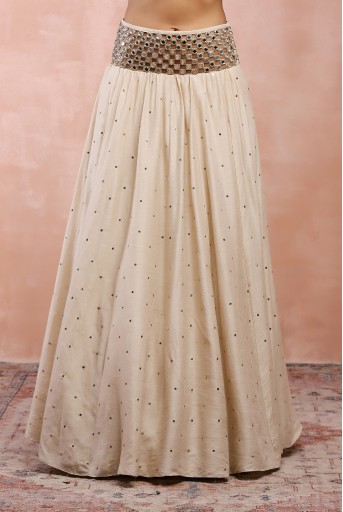 PS-LH0149  Cream Top With Embroidered Belt Lehenga And Dupatta