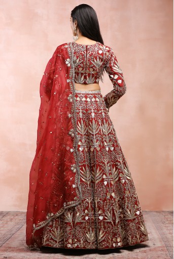 PS-LH0150  Dark Red Bagh Embroidered Choli With Lehenga And Dupatta