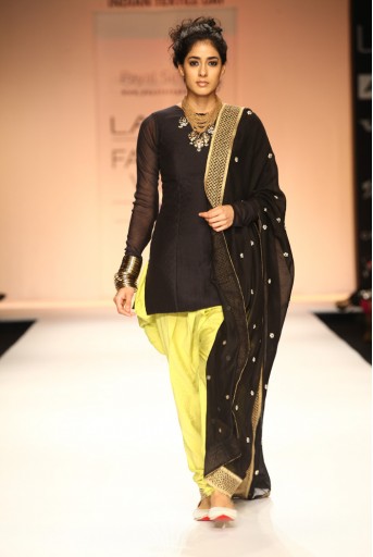 PS-FW179 Diva Black Silkmul Kurta with Lime Green Cotton Silk Jodhpur Pant and Black Dupatta