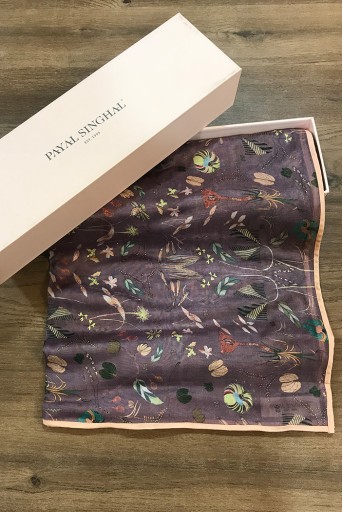 PS-SC0042  Eggplant Forest Print Full Width Scarf