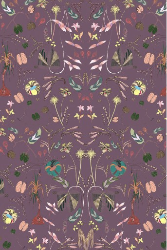 PS-SC0042  Eggplant Forest Print Full Width Scarf