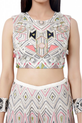 PS-FW751  Eisa Chalk White Colour Georgette Embroidered Choli with Sharara