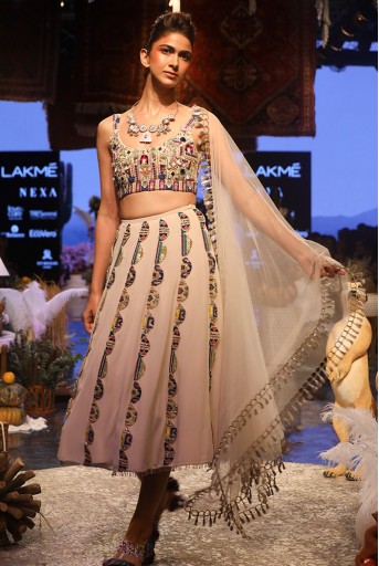 PS-FW657 Ema Stone Georgette Bustier and Cropped Lehenga with Net Dupatta